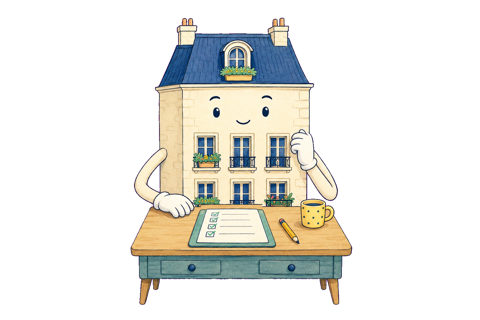 La mascotte CoproClair organise les dossiers du conseil syndical.